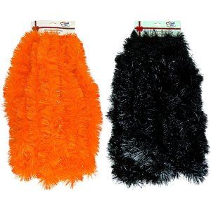 2 Pack Orange & Black Holiday Tinsel Garland